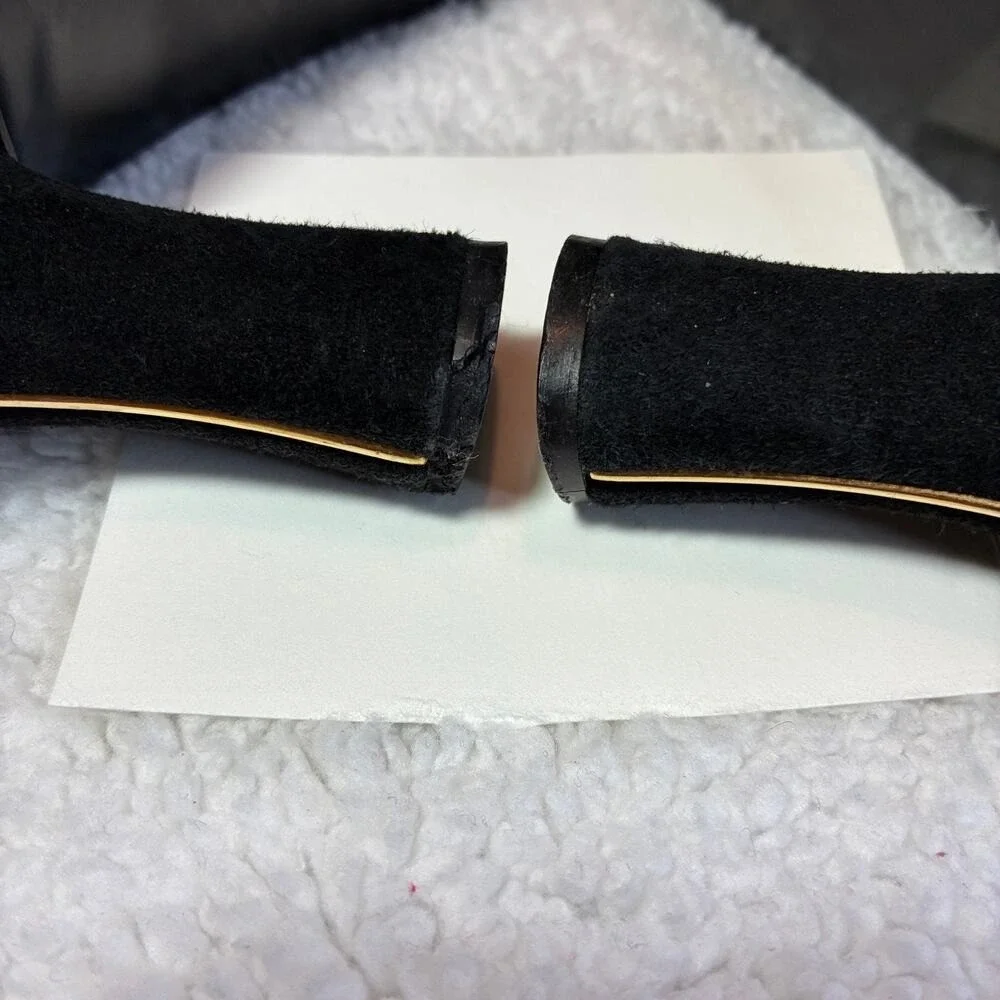 Stuart Weitzman black suede 7W heels Gold embellished‎ Elegant Quiet Luxury Glam